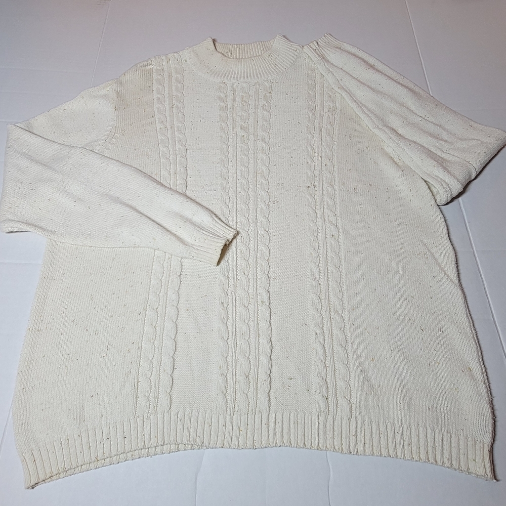 💚 Studio Works Cable Knit Pullover Sweater Ivory With Flecks Of Color Size XL